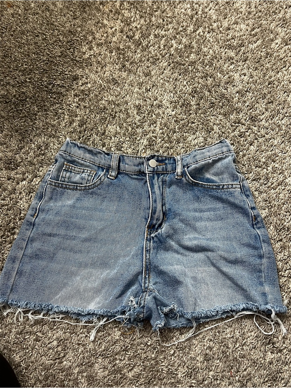SHEIN Light Blue High-Rise Denim Shorts with Frayed Hem